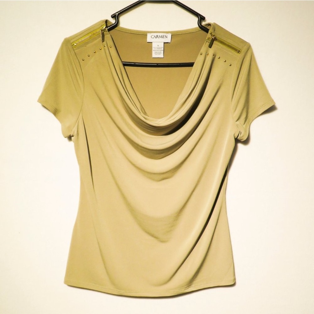 Carmen Marc Valvo olive green cowl neck top